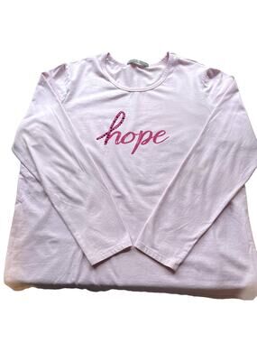 Signature Collection Women's XL Pink Long Sleeve Top Bedazzled HOPE  Cancer